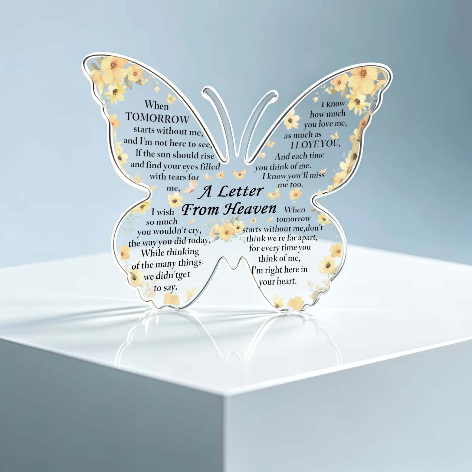 Butterfly Acrylic Sympathy Plaque, "A Letter From Heaven" Memorial Keepsake, Bereavement Condolence Gift for Loved Ones' Loss, Home Decor