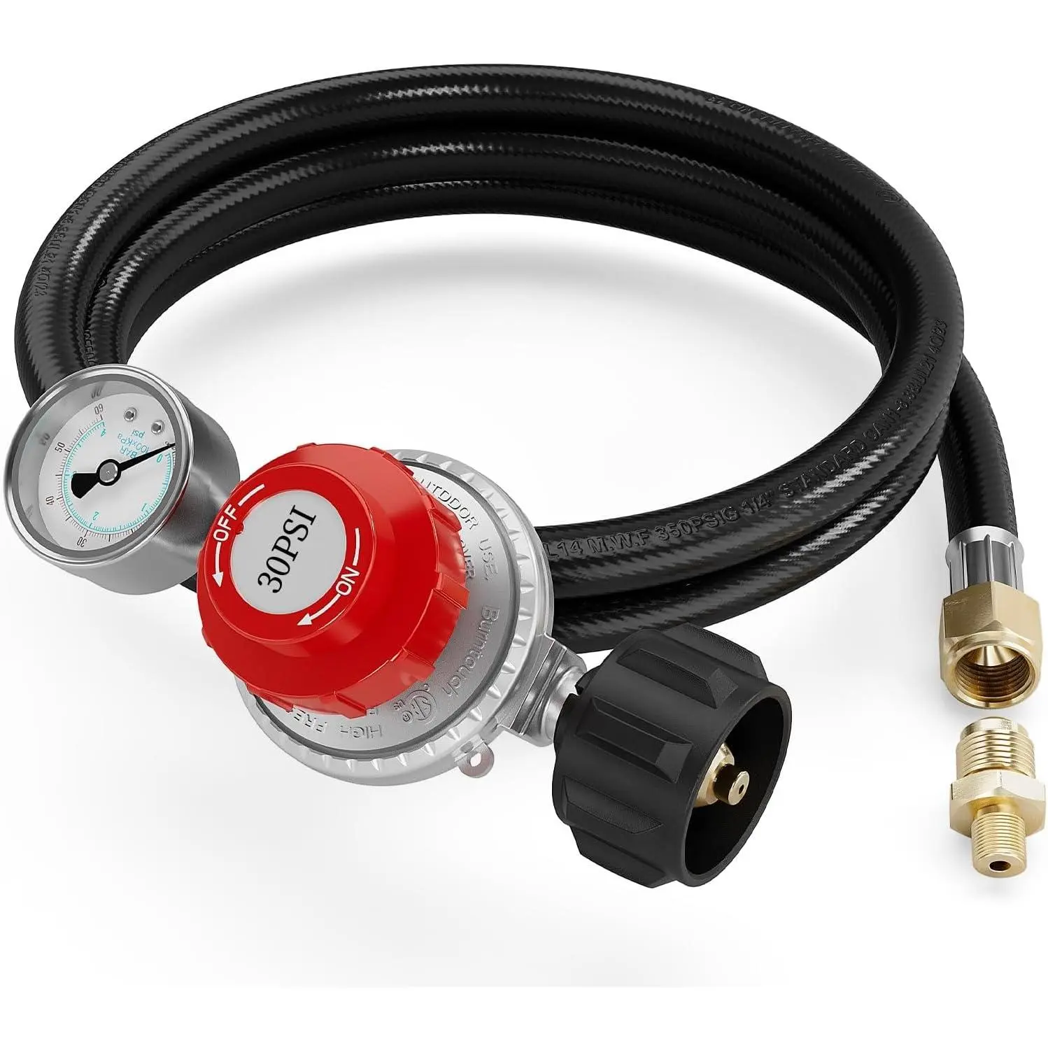 6FT Adjustable High Pressure Propane Regulator with 0-30 PSI Pressure Control, 0-60PSI Galvanized Steel Gauge, Overflow Safe Hose, 3/8 Female Flare Fitting Outlet for LP Gas Cookers, Fire Pit Burners