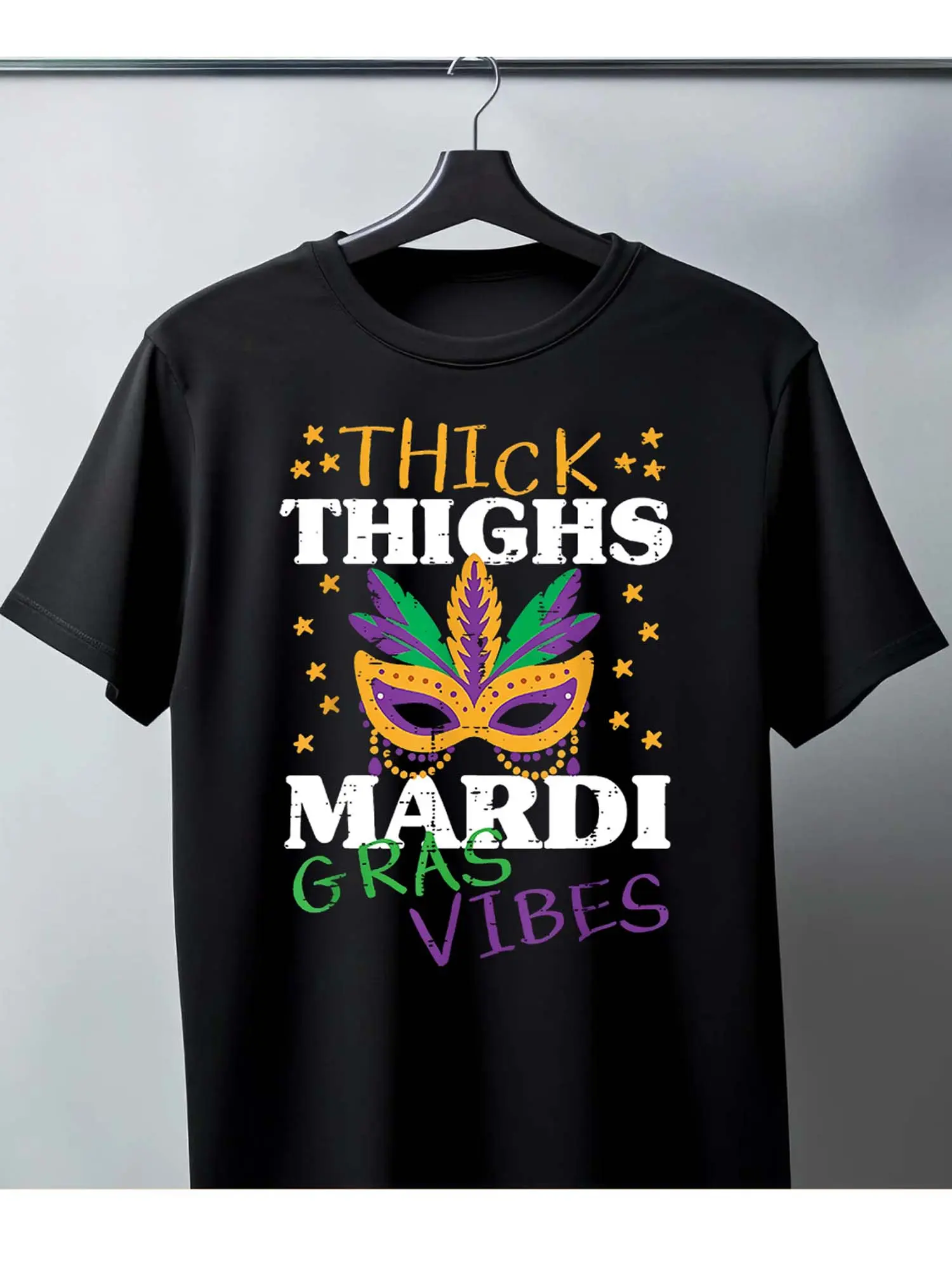 Men's Pure - Cotton Black T - shirt_ Mardi Gras Th unisex soft cotton short sleeve t shirt, vintage graphic casual tee for men women teens, perfect birthday holiday gift for camping travel gym daily street  wear