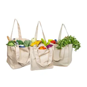 Reusable Grocery Bags with Bottle Sleeves - Organic Cotton Canvas