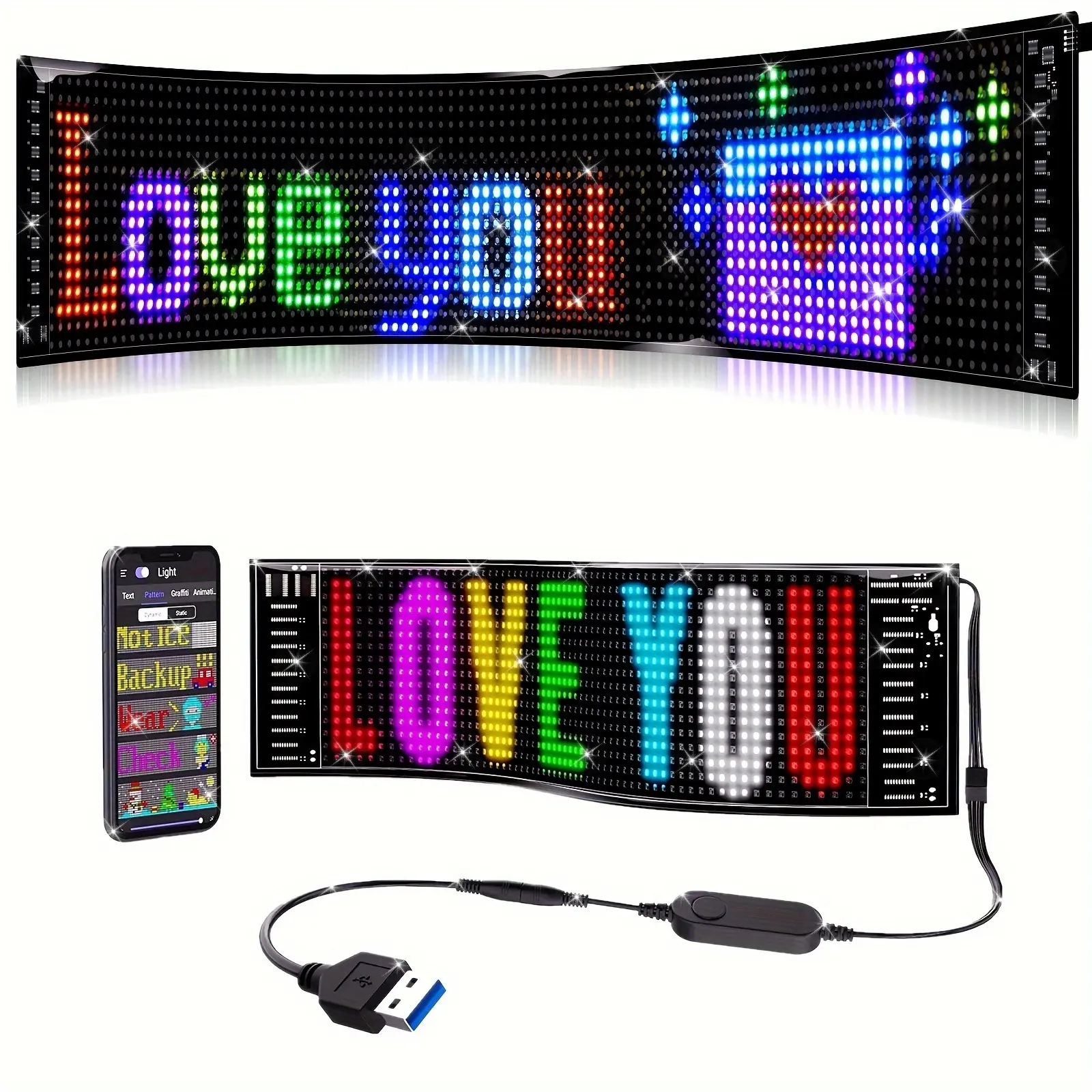 SCITOO Bluetooth Controlled LED Devil Eyes Sign,USB-Powered LED Car Neon Eye Lights,Dynamic USB-Powered LED Display Screen,led matrix panel foldable programmable RGB Logo Decorative UBER Devil's Eye LED Display Customizable led lights for cars