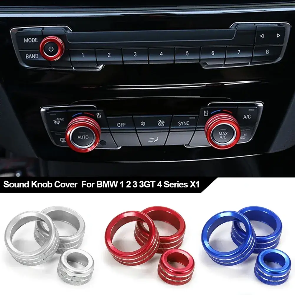3PCS Car Volume Air Conditioning Knobs Audio Control Knob Ring AUTO Button For BMW 1 2 3 3GT 4 Series X1 2016-2019