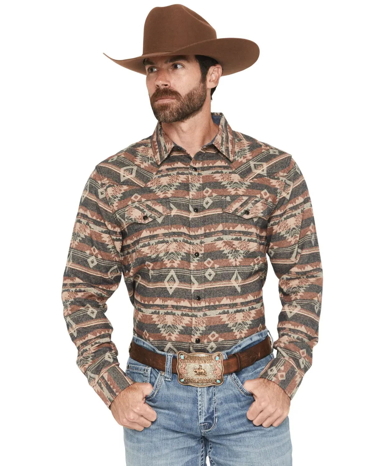 Cody James Men's Men'S Ironwood Southwestern Long Sleeve Snap Flannel Shirt - Cjho25fl1-Bn-B