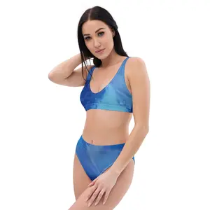 Blue Ocean Abstract High-Waisted Bikini – Artistic Coastal Swimsuit, Modern Ocean Print Two-Piece, Beach & Pool Swimwear