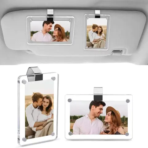 4-Pack Crystal-Clear Acrylic Sun Visor Car Photo Holder Set - Magnetic Vertical Snap Clip, Scratch-Resistant, Adjustable Installation, Universal Fit, Holds 3-inch/6x9 Photos, Random Colors, DIY Decor, Road-Trip Memories Accessory, Ideal Couple Gift