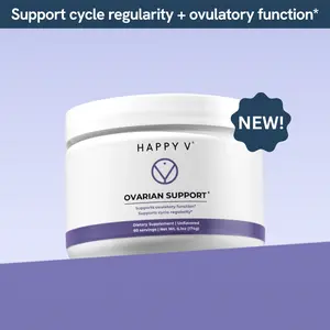 Happy V Ovarian Support Powder - Daily Supplement for Hormonal Balance & Estrogen Metabolism - 60 Servings - Healthcare Formula for PCOS & Acne
