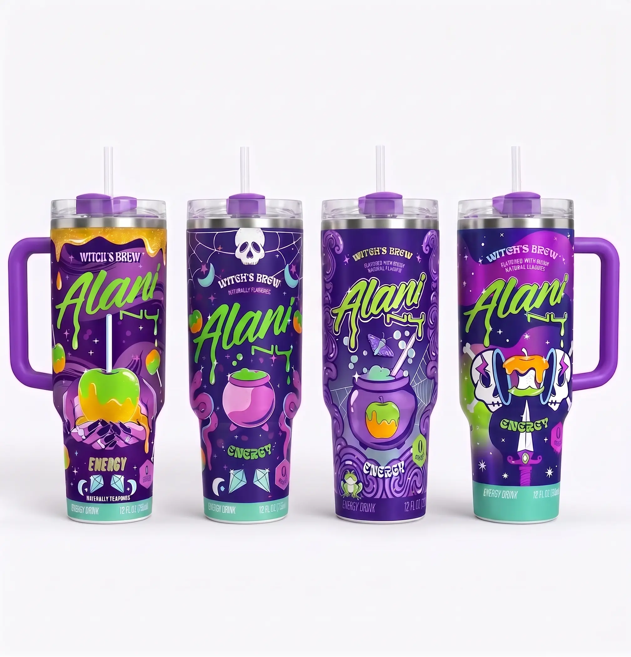 Alani Nu Witches Brew Collections Energy Drink Travel Mug, 40oz 30oz 20oz Tumbler With Handle & Straw, Vacuum Insulated Stainless Steel Cup, Halloween Gift, Gift For Gift for Energy Drink Fans