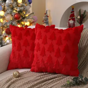 2-Piece Set 18x18-inch Christmas Pillow Covers Winter Holiday Cushion Covers Decorative Zipper Closure Plush Material 2025 Christmas Decor Suitable for Home, Sofa, Living Room — Filling Not Included