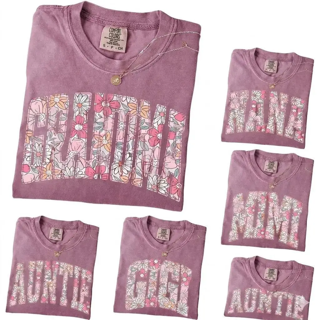Comfort Colors Custom Mama Shirt, Boho Floral Grandma T-Shirt, Personalized Grandparent Gift, Floral Nana Auntie Mimi Gigi Grammy Shirt, Berry Color
