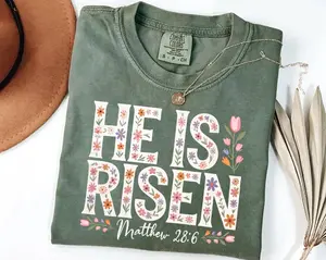 Comfort Colors Floral Easter Cross Shirt, He Is Risen Christian Tee