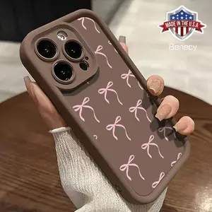 Bowknot Pattern Phone Case, Cute Anti-drop Cellphone Protective Case, Total Protective Shockproof Mobile Phone Cover for iPhone 11 12 13 14 15 16 Pro Max/Pro/Plus Protection Protector Dark Brown Smartphone