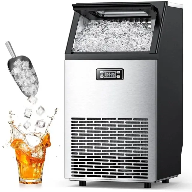 Commercial Ice Maker Machine, 100Lbs/24H 45 Cube Ice/Cycle Stainless Steel under