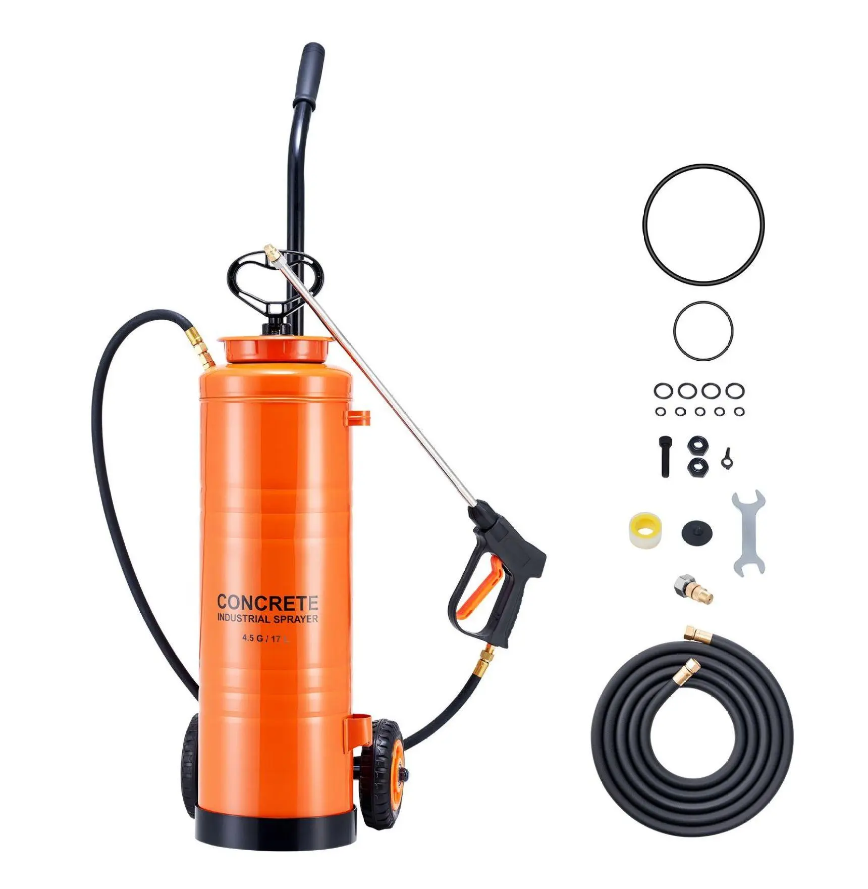 Concrete Sprayer 4.5 Gallon, Stainless Steel Industrial Sprayer with Cart & Dual Hoses Default