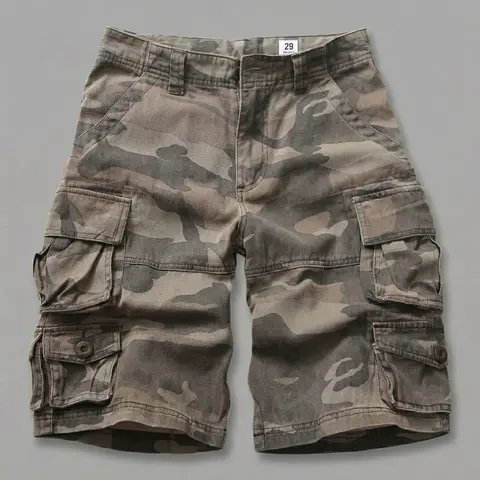 Men's Cargo Shorts with 9-Pockets,Relaxed Fit Durable Camo Casual Work Shorts, Breathable Cotton Utility Bottoms(No Belt)
