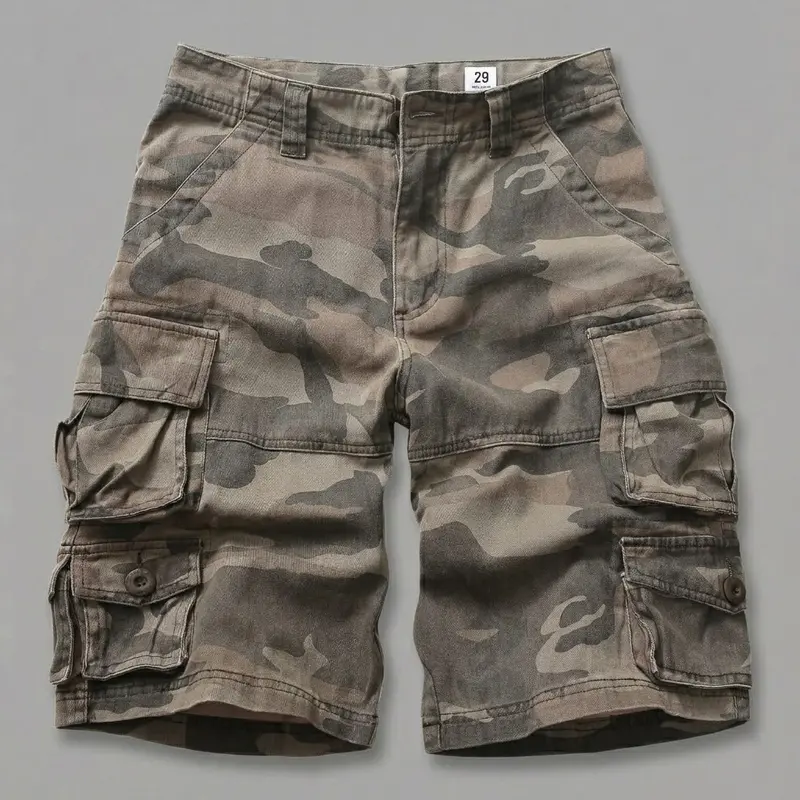 Men's Cargo Shorts with 9-Pockets,Relaxed Fit Durable Camo Casual Work Shorts, Breathable Cotton Utility Bottoms(No Belt)