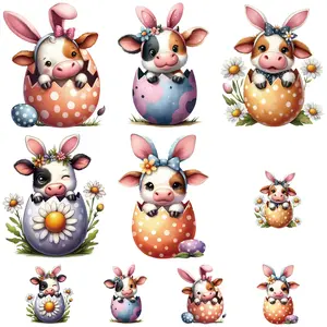 10pcs Cute Animal Rabbit Ears Heat Transfer Stickers, Washable DTF Iron-On Patches, Crafts for DIY Clothes, T-Shirts, Hats, Backpacks