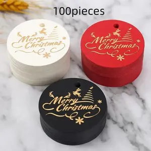 100 Christmas Gift Tags, Foil Round Labels, DIY Christmas Gift Packaging, Festive Holiday Decorations, Merry Christmas