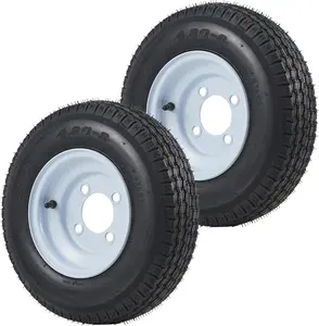 2 Pack 4.80-8 4.80x8 480-8 Trailer Tires with 8 inch Rims, 4 Lug on 4 inch, Center Bore 2.85 inch, Multi-Function Utility Trailer Tire for Travel/Landscape/Cargo/Boat/Horse/Farm/Lawn Mower
