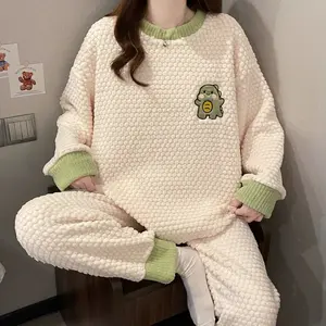 Black Friday Sale Pajama Bliss  Trendy Dinosaur Jacquard  Cozy Nights In  Womens Coral Fleece Lounge Set  UltraWarm Thickened Plush Comfort