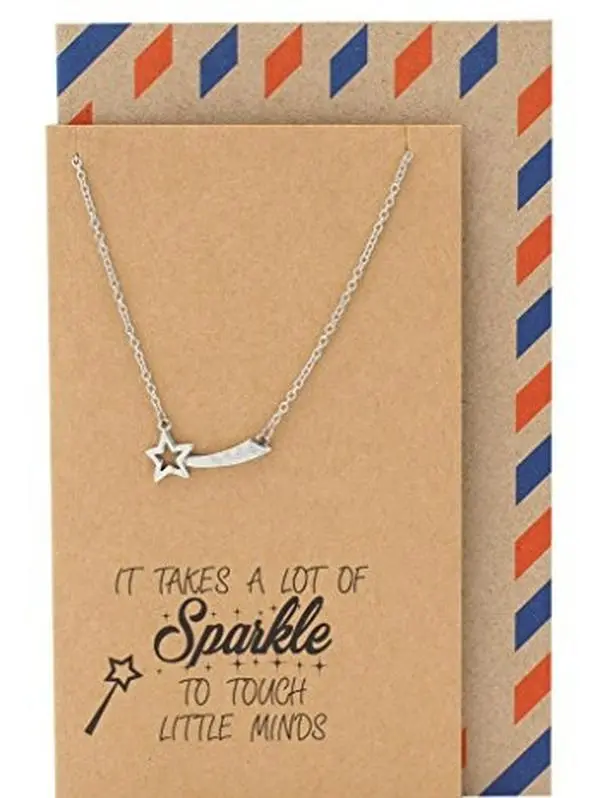 Quan Jewelry Sparkling Star Pendant Chain Necklace - Inspirational Jewelry, Handmade Teacher Appreciation Charm with Greeting Quote Card, 16-18in Adjustable Chain for Daily Wear, Chain Jewelry Necklaces