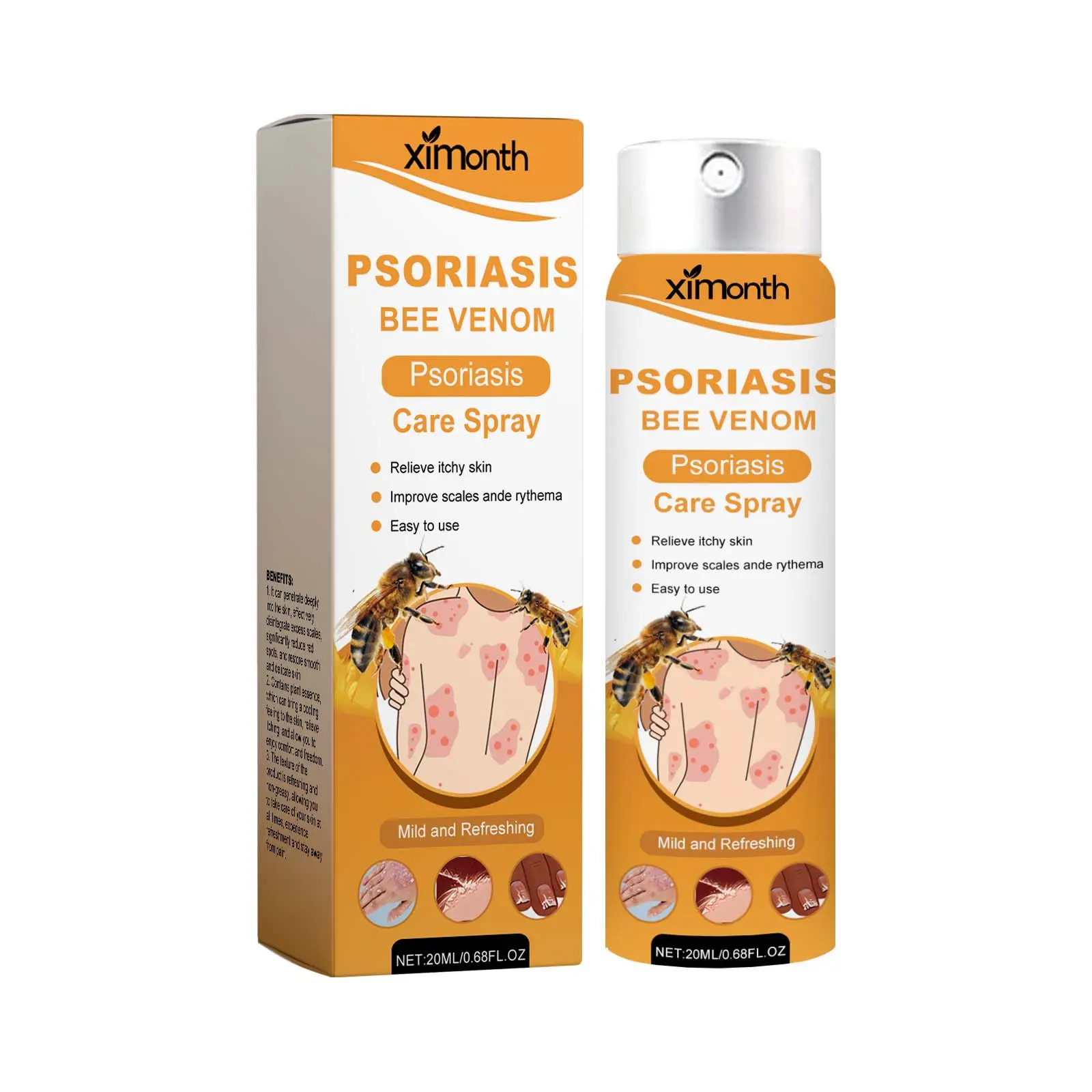 Ximonth Psoriasis Spray Herbal Cooling Anti-Itch Skincare Scalp Care Dandruff Removal Red Spot Reduction 20ML