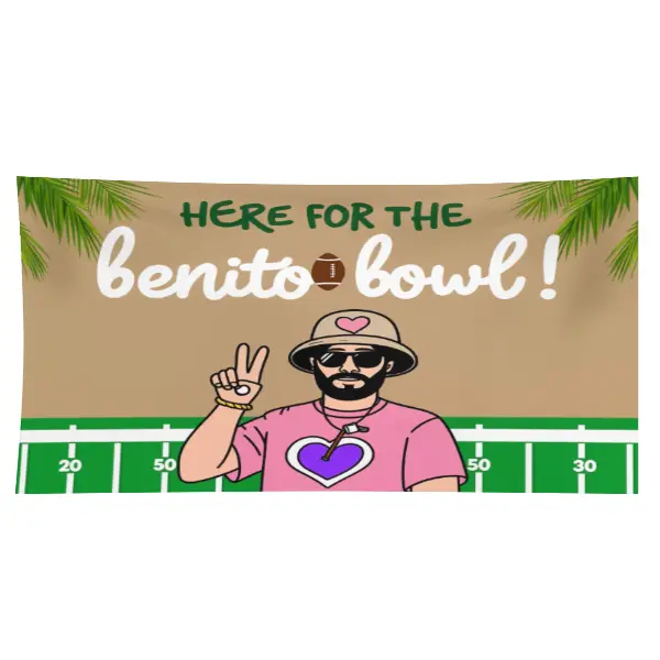 Beige & Green Benito Bowl Themed Football Field Design Wall Tapestry - Pink-Shirt Cartoon Characters & Text, Soft Warm Blanket, Polyester Synthetic Wrinkle Resistant Indoor Bedroom-Living Room Decor, Modern, Machine Washable, Quick-Drying, All Seasons