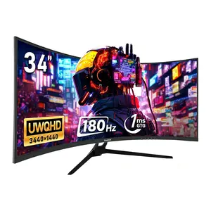 34 Inch Ultrawide Curved 180/144Hz Gaming Computer Monitor 1500R PC Screen 21:9 UWQHD (3440x1440),Adaptive Sync,178° Viewing Angle,Display Port 1.4、HDMI 2.0,Compatible with wall mounting -Black