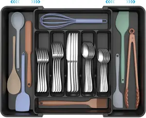 Expandable Kitchen Drawer Organizer Tray with Adjustable Compartments for Cutlery Utensils & Tools Durable Easy to Clean Space Saving Solution