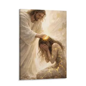 Healed By Him Christian Art Canvas, Jesus and Woman Wall Art, Jesus Print, LDS Art, Bible Art, Jesus with Girl, Religious Prints, Jesus Wall Art, Jesus Art Decor