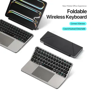 New Multifunctional Model Foldable Bluetooth 5.0 Keyboard with Touchpad & Phone Holder For Phones Tablets PC