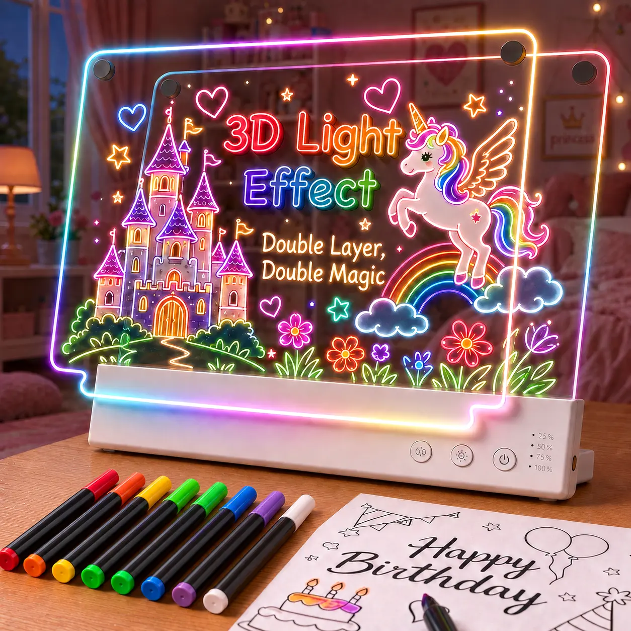 Glowdle Dual-Layer Rechargeable LED Drawing Board for Kids, 16" Glow Doodle LED Note Board with Color Lights, Acrylic Dry Erase Light Up Drawing Pad, Drawing Tablet Gifts for Easter Birthday Christmas Gift Ideas