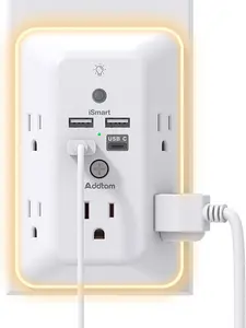 Surge Protector, Outlet Extender with Night Light, 5-Outlet Splitter and 4 USB Ports(1 USB C), Multi Plug Wall Outlet for Home Office Dorm Room Essentials