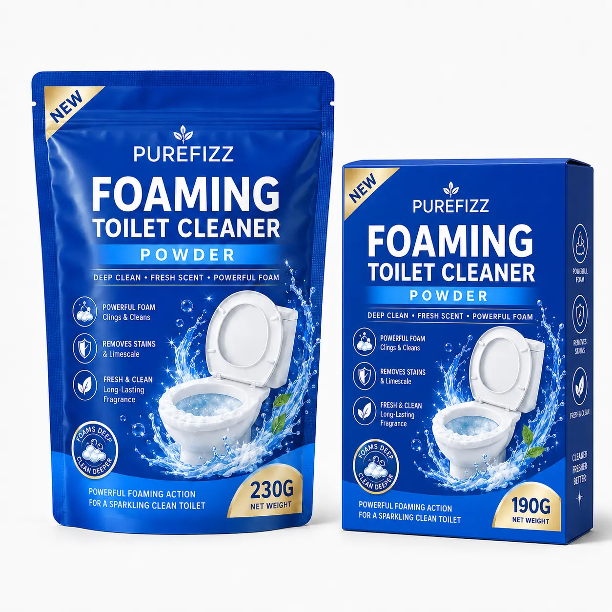 New 190g/230g Foaming RV Toilet Cleaner Powder For Camper, Travel Trailer, Home & Portable Cassette Toilets, Fast-Acting Deep Clean Formula Removes Stains, Limescale & Odors, Fresh Scent, Quick Foam, Easy Pour-and-Flush Bathroom Cleaning Powder.