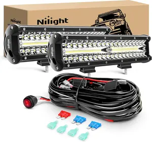 Nilight LED Light Bar 2Pcs 12 Inch 300W Triple Row Flood Spot Combo 30000LM Driving Lights with Off Road Wiring Harness Kit -2 Leads for Trucks ATV UTV SUV Underglow Car dealsforyoudays