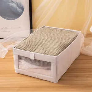 Large Linen Storage Box with Clear View Window Foldable Drawer Organizer for Home Clothes
