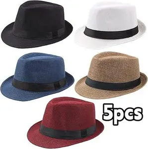 5 Pack Short Brim Panama Cap - Classic Elegant Unisex Suitable for Men & Women, -Free Wide Range for Beach, Weddings, Casual Wear, Elegant Style mini gifts sets