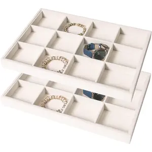 2 count Stackable 12 Grids  Organizer Tray Bracelet Display Stand for Selling  Necklace Holder Earring Box Storage (12grid+12grid)