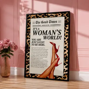 Leopard Print Wall Art Poster - Retro Feminist Newspaper Style, Bold Trendy Home Decoration, Artistic Photo for Room Home Decor Supplies