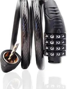 Combination Bike Cable Lock - 4 Digit, 32 inch Long Coiled Security Resettable Cable Lock,