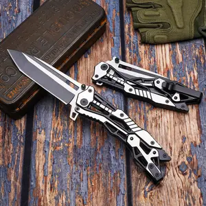 Portable EDC multifunctional tactical outdoor folding knife with a unique mechanical opening mechanism; pocket/belt clip for convenient everyday carry; specialized outdoor cutting tool for climbing and fishing; essential for camping and hiking.