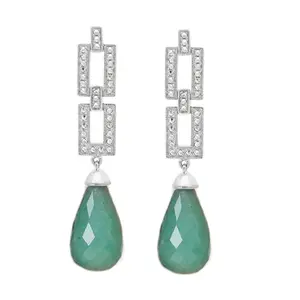 Dallas Prince Sterling Chrome Marcasite Gemstone Drop Earrings