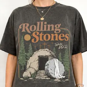 Comfort Colors Rolling Christian T-Shirt Trendy Stones Easter Clothing Jesus Christ Shirt Gift For Christian Faith-Based Graphic Tee