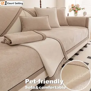 Luxury Solid colour Sofa Cover for Dogs & Cats, Soft Non Slip Couch Protector, Pet-Friendly Comfortable Furniture Seat Cover Pad, Modern Living Room Sofa Cover for 1/2/3/4 Seater Sofa, Dustproof Sofa Cover, Washable Sofa Slipcover