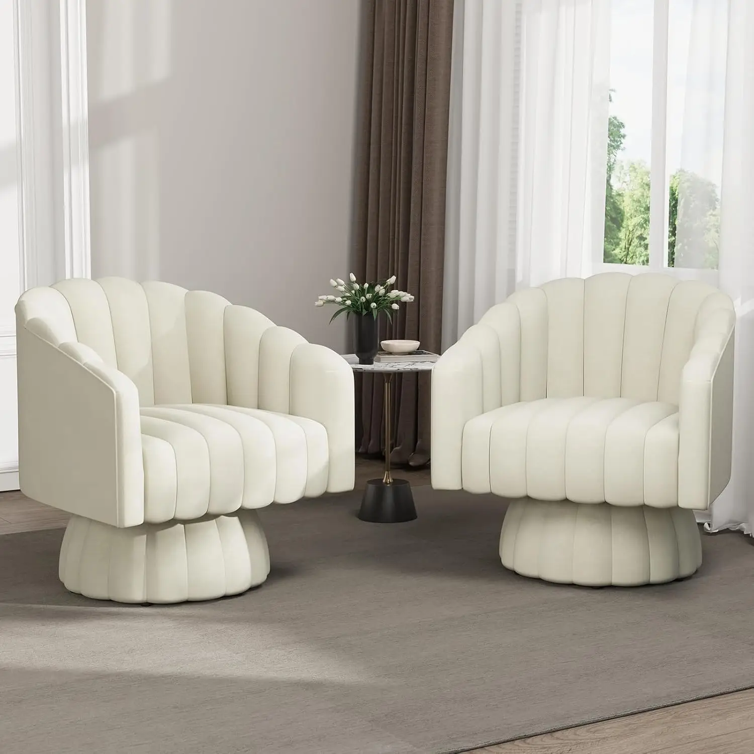 [Labor Day]Apicizon Swivel Velvet Accent Mid Century Modern Barrel Chair, 360 ° Round with Wide Upholstered Bedroom/LivingRoom/Bedroom Fabric Armchair