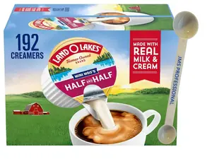 Coffee Creamer Singles Mini Moo’s Half & Half Creamer Singles, (192 Count), along with our 1g – 3g Plastic Measuring Scoop By JMS PROFESSIONAL.