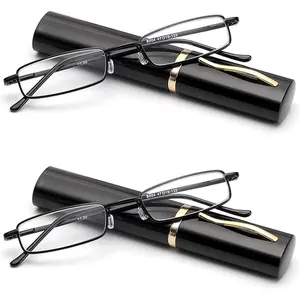 2 pairs Slim Mini Metal Reading Glasses Compact Lightweight Portable Readers with Glasses Case for Reading Case +1.0 (Black)