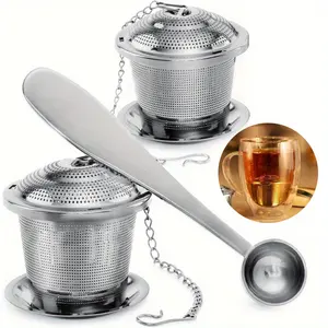 2PCS Loose Leaf Tea Infusers Set, Tea Infuser for Loose Tea, Fine Mesh Tea Steeper with Drip Trays and 1 Spoon, Tea Diffusers with Extented Chain Hook for Tea Lovers
