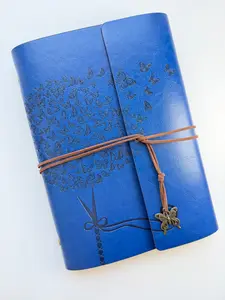 Blue A5 Vintage Faux Leather Binder Notebook