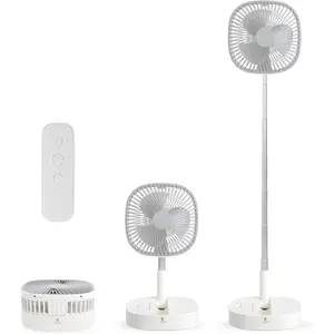 Portable Pedestal Fan - Foldaway Standing Fan Foldable Desk Fan, Use 7200Mah Rechargeable , Remote Control Telescopic 4 Speed Quiet Timer Fan for  Kitchen Outdoor Camping (Gray)