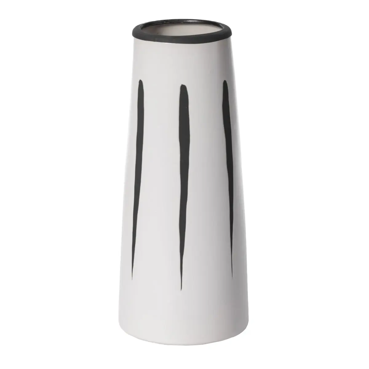 360 Stand 4" x 9.5" 3 lbs Tapered Cylindrical Ceramic Decorative Vase - Black & White Brushstrokes, Leakproof Watertight Seal, Table Home Decor Centerpiece, Modern Organizer, Decorative Vases